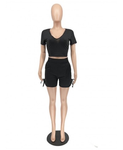 Smart Causal Solid 2 Piece Set Streetwear Clothing for Women Deep Vneck T-shirts + Drawstring Biker Shorts Summer Hot $40.77 ...