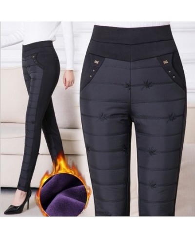 Winter Embroidery Trousers Women Fashion Down Cotton Warm Velvet Pants Mom Snow Wear Thick Straight Pants Large Size Sweatpan...