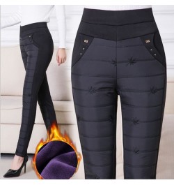 Winter Embroidery Trousers Women Fashion Down Cotton Warm Velvet Pants Mom Snow Wear Thick Straight Pants Large Size Sweatpan...