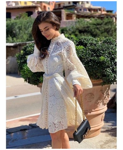 Embroidery New Autumn Single Breasted Chiffon Solid Lady Full Dress A Line O Neck Puff Sleeve Button Women Mid-Calf Dresses $...