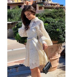 Embroidery New Autumn Single Breasted Chiffon Solid Lady Full Dress A Line O Neck Puff Sleeve Button Women Mid-Calf Dresses $...