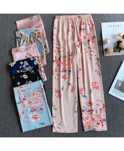 Satin Long Pants Homewear Print Sleep Bottoms Female Summer Elastic Waist Trousers Pijamas Casual Home Wear Lace Sleep Wear $...