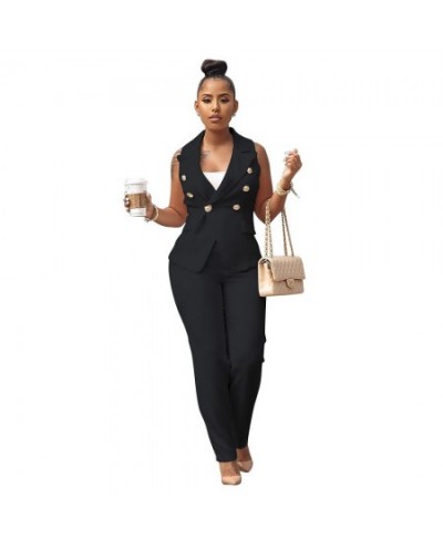 2022 Women Summer Sleeveless Notch Neck Blazers Long Pants Suit Two Piece Set Vintage Office Lady Tracksuit Outfit Overall $4...