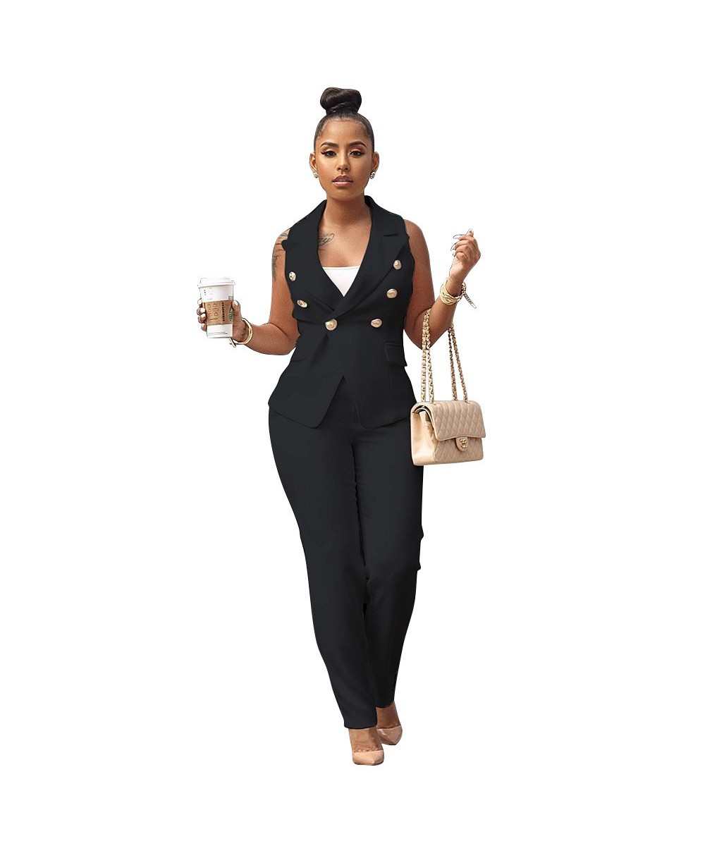 2022 Women Summer Sleeveless Notch Neck Blazers Long Pants Suit Two Piece Set Vintage Office Lady Tracksuit Outfit Overall $4...