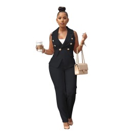 2022 Women Summer Sleeveless Notch Neck Blazers Long Pants Suit Two Piece Set Vintage Office Lady Tracksuit Outfit Overall $4...