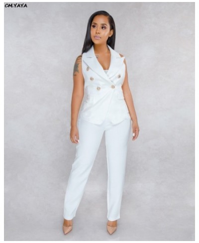 2022 Women Summer Sleeveless Notch Neck Blazers Long Pants Suit Two Piece Set Vintage Office Lady Tracksuit Outfit Overall $4...