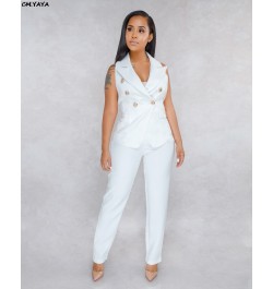 2022 Women Summer Sleeveless Notch Neck Blazers Long Pants Suit Two Piece Set Vintage Office Lady Tracksuit Outfit Overall $4...