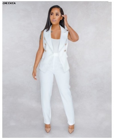 2022 Women Summer Sleeveless Notch Neck Blazers Long Pants Suit Two Piece Set Vintage Office Lady Tracksuit Outfit Overall $4...