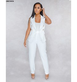 2022 Women Summer Sleeveless Notch Neck Blazers Long Pants Suit Two Piece Set Vintage Office Lady Tracksuit Outfit Overall $4...