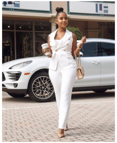 2022 Women Summer Sleeveless Notch Neck Blazers Long Pants Suit Two Piece Set Vintage Office Lady Tracksuit Outfit Overall $4...