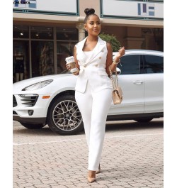 2022 Women Summer Sleeveless Notch Neck Blazers Long Pants Suit Two Piece Set Vintage Office Lady Tracksuit Outfit Overall $4...