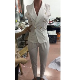 2022 Women Summer Sleeveless Notch Neck Blazers Long Pants Suit Two Piece Set Vintage Office Lady Tracksuit Outfit Overall $4...