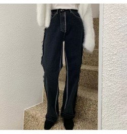 Black Vintage Jeans Women Tassel Streetwear High Waisted Soft Denim Lady Pants Korean Patchwork Quilted Wide Leg Jean Mom $58...