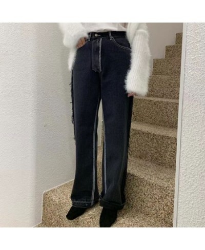 Black Vintage Jeans Women Tassel Streetwear High Waisted Soft Denim Lady Pants Korean Patchwork Quilted Wide Leg Jean Mom $58...