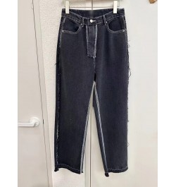 Black Vintage Jeans Women Tassel Streetwear High Waisted Soft Denim Lady Pants Korean Patchwork Quilted Wide Leg Jean Mom $58...