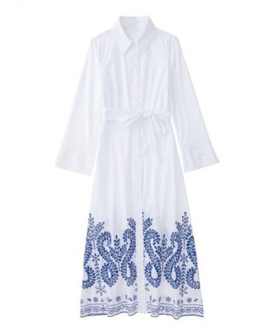 White Shirt Dress Woman Belt Embroidery Summer Dresses For Women 2023 Spring Female Dress Long Sleeve Casual Robe TH1342 $43....