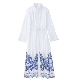 White Shirt Dress Woman Belt Embroidery Summer Dresses For Women 2023 Spring Female Dress Long Sleeve Casual Robe TH1342 $43....