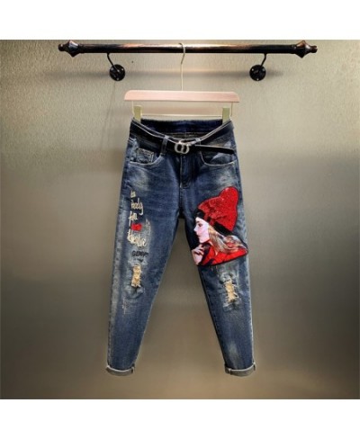Streetwear Women Vintage High Waisted Jeans Cartoon Girls Embroidery Sequins Denim Haren Pants Trouser Ripped Jeans $67.13 - ...