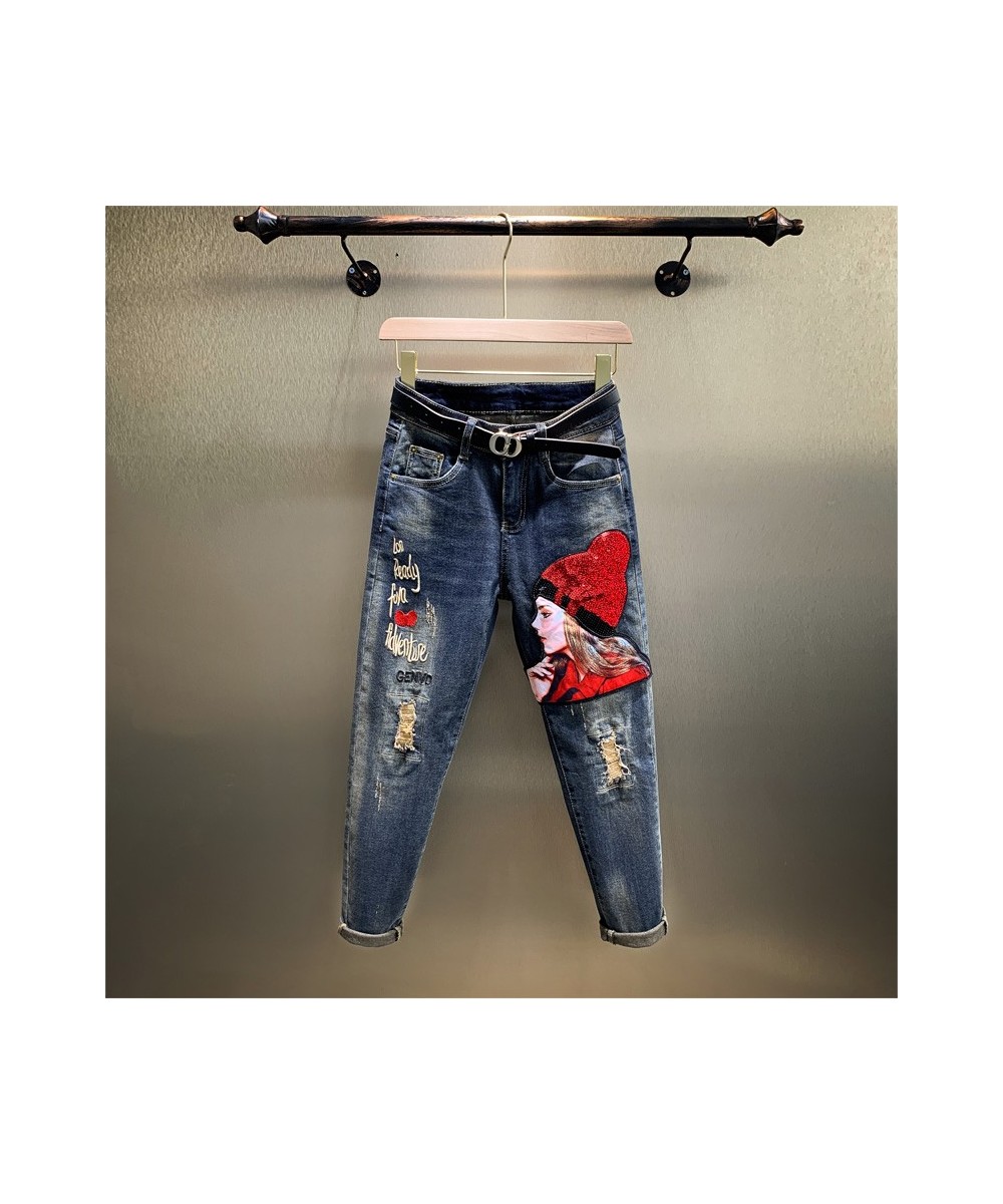 Streetwear Women Vintage High Waisted Jeans Cartoon Girls Embroidery Sequins Denim Haren Pants Trouser Ripped Jeans $67.13 - ...