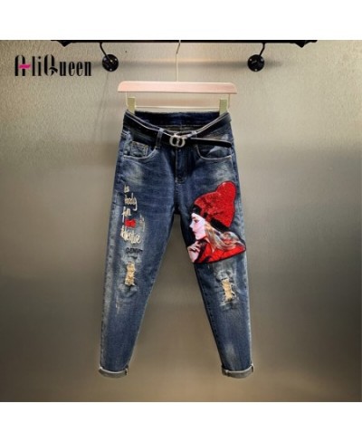 Streetwear Women Vintage High Waisted Jeans Cartoon Girls Embroidery Sequins Denim Haren Pants Trouser Ripped Jeans $67.13 - ...