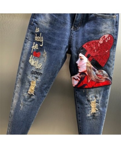 Streetwear Women Vintage High Waisted Jeans Cartoon Girls Embroidery Sequins Denim Haren Pants Trouser Ripped Jeans $67.13 - ...