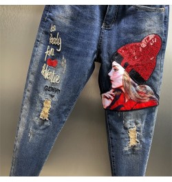 Streetwear Women Vintage High Waisted Jeans Cartoon Girls Embroidery Sequins Denim Haren Pants Trouser Ripped Jeans $67.13 - ...