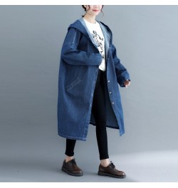 Loose Jeans Windbreaker Solid Hooded Overcoats 2023 Korean Spring Fall Women's Retro Long Sleeve Denim Trench Coats Large Siz...