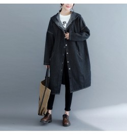 Loose Jeans Windbreaker Solid Hooded Overcoats 2023 Korean Spring Fall Women's Retro Long Sleeve Denim Trench Coats Large Siz...