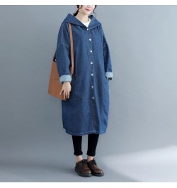 Loose Jeans Windbreaker Solid Hooded Overcoats 2023 Korean Spring Fall Women's Retro Long Sleeve Denim Trench Coats Large Siz...