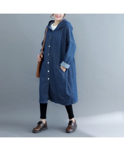 Loose Jeans Windbreaker Solid Hooded Overcoats 2023 Korean Spring Fall Women's Retro Long Sleeve Denim Trench Coats Large Siz...