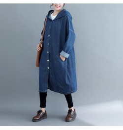 Loose Jeans Windbreaker Solid Hooded Overcoats 2023 Korean Spring Fall Women's Retro Long Sleeve Denim Trench Coats Large Siz...