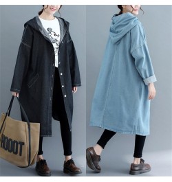 Loose Jeans Windbreaker Solid Hooded Overcoats 2023 Korean Spring Fall Women's Retro Long Sleeve Denim Trench Coats Large Siz...