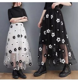 Long Midi Elegant Skirt Women Embroidery Flower Mesh Skirts 2022 New Korean Style Jupes Japanese Sweet Saia Feminina $76.42 -...