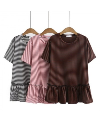 Plus Size Basic T-Shirt Women 2023 Summer Cotton Stripe Knit O-Neck Tees Sweet Short Sleeve Tops Oversized Curve Clothes $40....