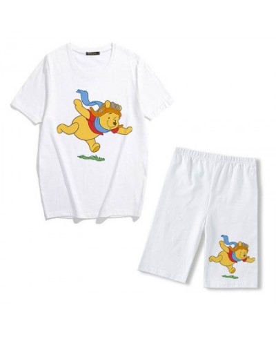 Fashion Summer Cute Winnie The Pooh Cartoon Print Two Piece Set Women Short Sleeve T-shirt Top And Casual Joggers Shorts $33....