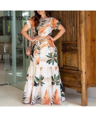 Women Tropical Print Short Sleeve Maxi Dress Casual Dress Vacation Dress 2023 $43.99 - Dresses