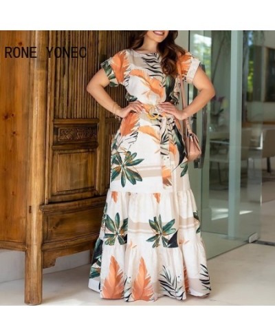 Women Tropical Print Short Sleeve Maxi Dress Casual Dress Vacation Dress 2023 $43.99 - Dresses