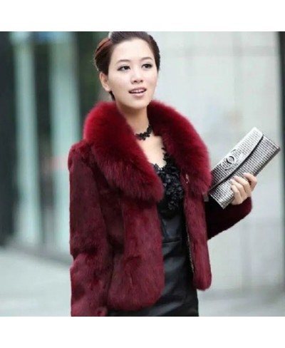 2022 very warm short fur jacket female soft clothes Winter woman coat luxury v-neck faux fox collar coats women plush tops $4...