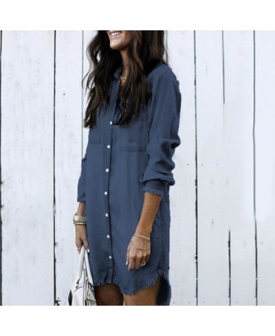 2023 Women Autumn Winter Retro Long Sleeve Buttoned Denim Dress Solid Color Women's Clothing женское платье femme robe $42.45...