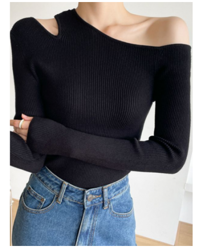 Off Shoulder Long Sleeve Thin Pullover Women Casual Solid Basic All Match T-shirt Korean Fashion Sexy Chic Kintwear Mujer $35...