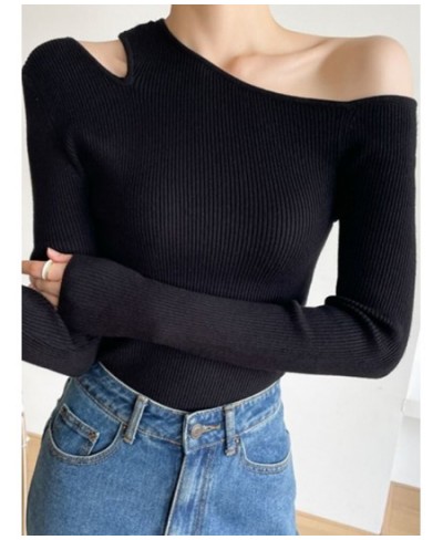 Off Shoulder Long Sleeve Thin Pullover Women Casual Solid Basic All Match T-shirt Korean Fashion Sexy Chic Kintwear Mujer $35...