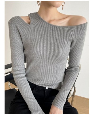 Off Shoulder Long Sleeve Thin Pullover Women Casual Solid Basic All Match T-shirt Korean Fashion Sexy Chic Kintwear Mujer $35...