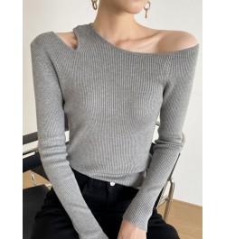 Off Shoulder Long Sleeve Thin Pullover Women Casual Solid Basic All Match T-shirt Korean Fashion Sexy Chic Kintwear Mujer $35...