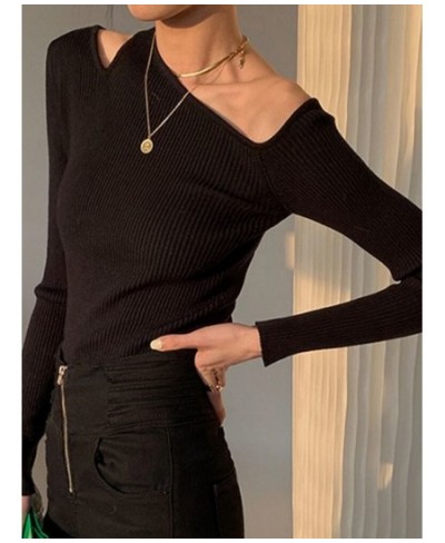 Off Shoulder Long Sleeve Thin Pullover Women Casual Solid Basic All Match T-shirt Korean Fashion Sexy Chic Kintwear Mujer $35...