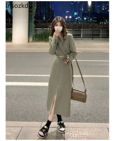 Gray-green Short Blazer Jacket Split Skirt Sets Autumn New Korean Fashion Suit Two Piece Women Outfits Female Clothes $90.20 ...