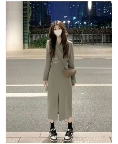 Gray-green Short Blazer Jacket Split Skirt Sets Autumn New Korean Fashion Suit Two Piece Women Outfits Female Clothes $90.20 ...