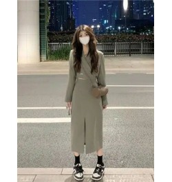 Gray-green Short Blazer Jacket Split Skirt Sets Autumn New Korean Fashion Suit Two Piece Women Outfits Female Clothes $90.20 ...