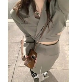 Gray-green Short Blazer Jacket Split Skirt Sets Autumn New Korean Fashion Suit Two Piece Women Outfits Female Clothes $90.20 ...