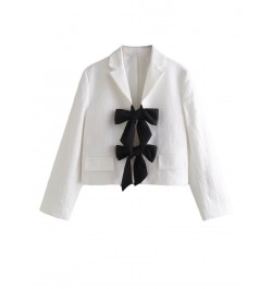 2022 Autumn Women Crop White Elegant Blazers With Black Bow Tied Front Wrist Sleeve Cute Sweet Jacket Female Chic Coat $53.94...