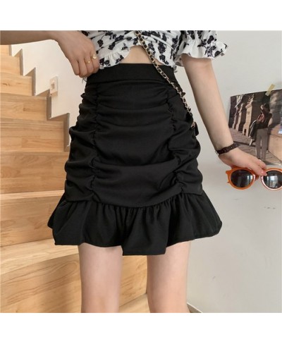 French Elegant Skirts Solid Color Ruffles Pleated High Waist Mini Skirt Summer All Match Female Slim Fashion Chic Women Cloth...